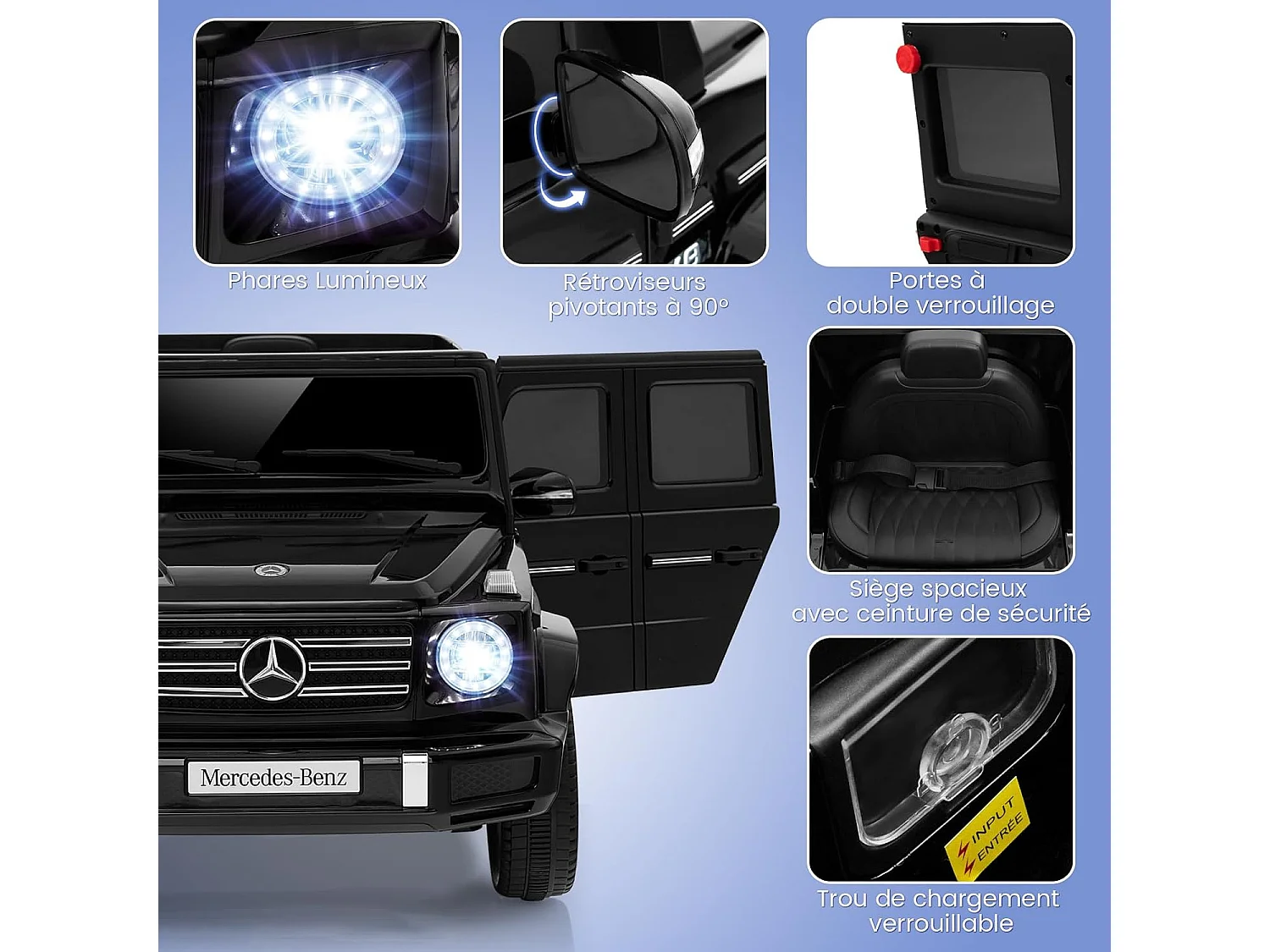 Elektrische Kinderauto Mercedes-Benz G500 met Afstandsbediening 12V, LED-lichten & Muziek, Langzame Start, Zwart