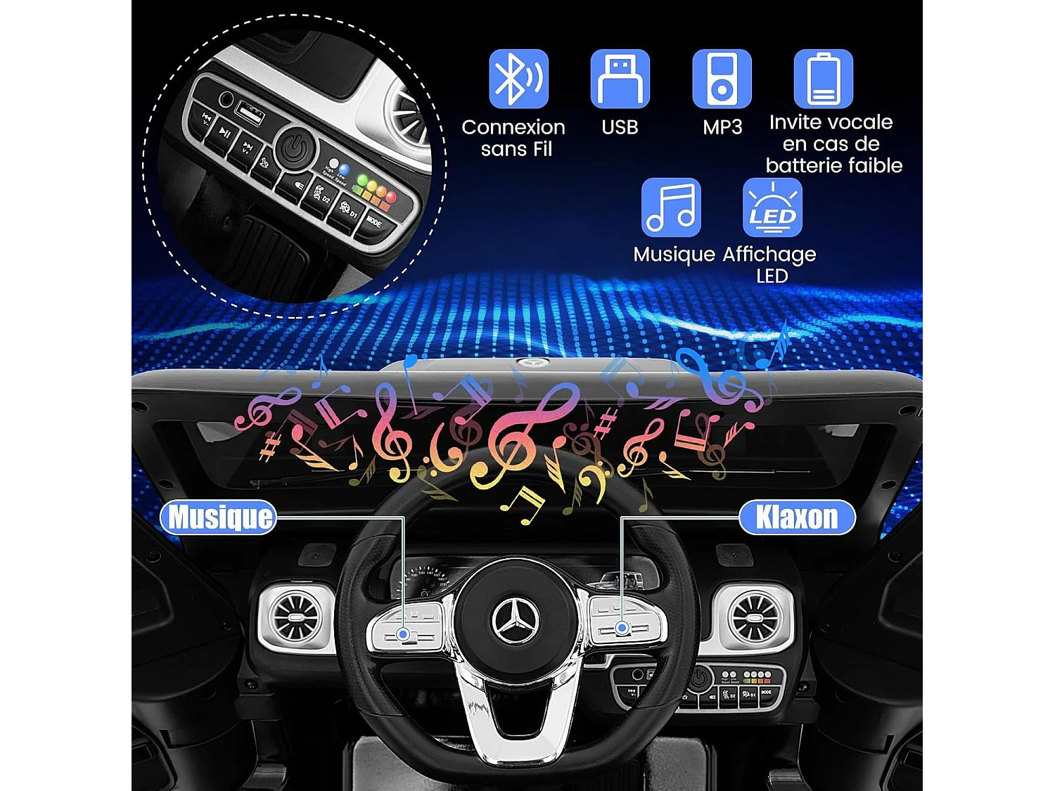 Elektrische Kinderauto Mercedes-Benz G500 met Afstandsbediening 12V, LED-lichten & Muziek, Langzame Start, Zwart