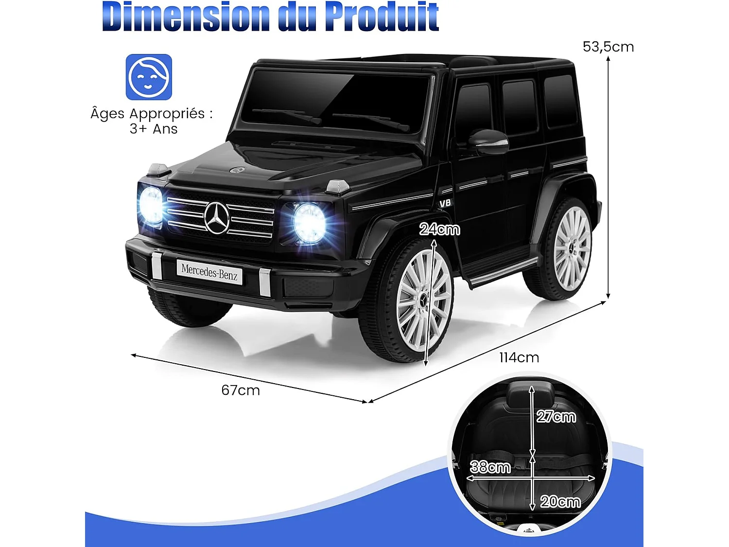 Elektrische Kinderauto Mercedes-Benz G500 met Afstandsbediening 12V, LED-lichten & Muziek, Langzame Start, Zwart