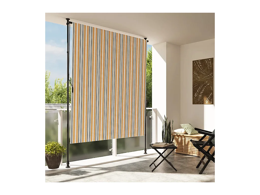 Store roulant d'extérieur jaune et blanc 150x270 cm tissu acier FR956707