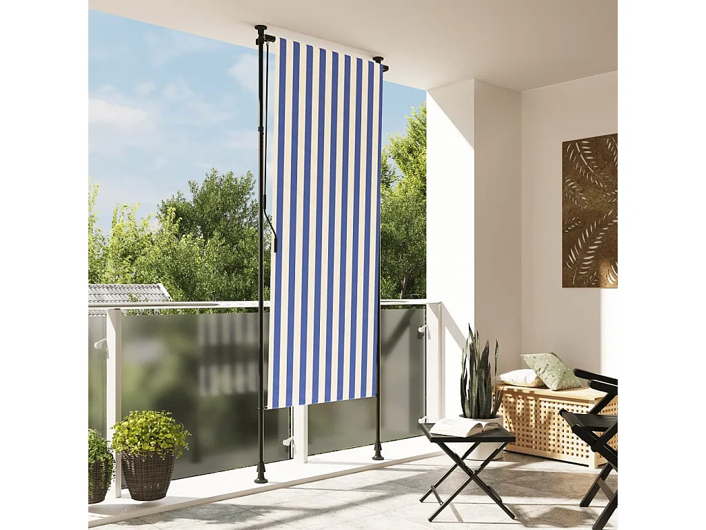 Persiana enrollable exterior tela acero azul blanco 100x270 cm ES148128