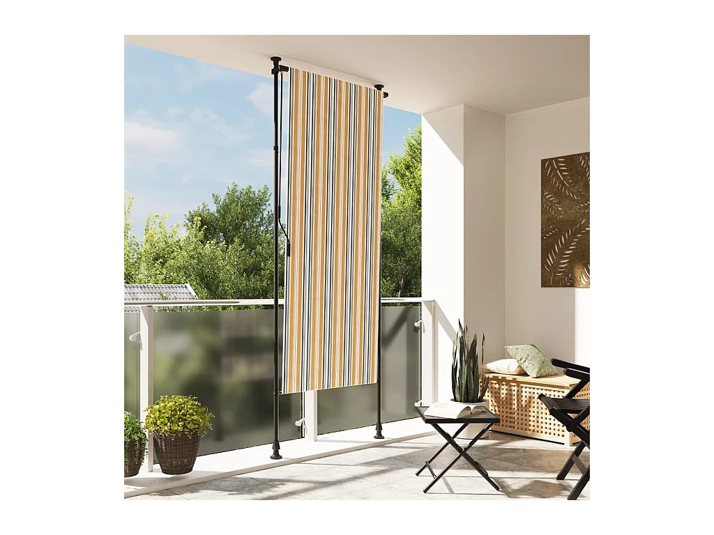 Store roulant d'extérieur jaune et blanc 120x270 cm tissu acier FR604321