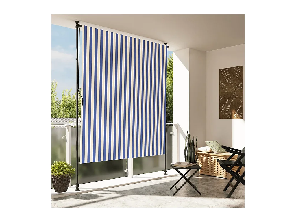 Store roulant d'extérieur bleu et blanc 200x270 cm tissu acier FR654827