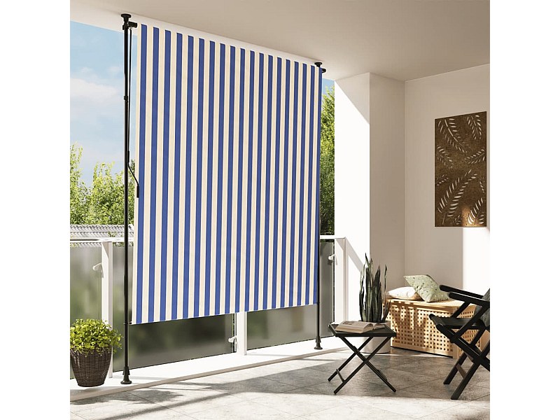 Store roulant d'extérieur bleu et blanc 200x270 cm tissu acier FR654827