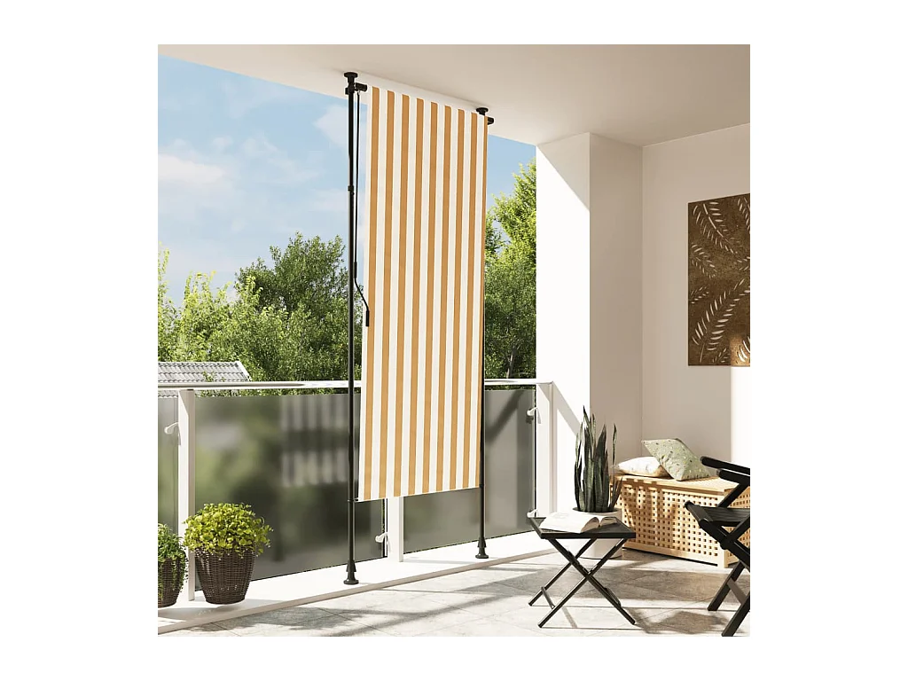 Store roulant d'extérieur orange et blanc 100x270cm tissu acier FR683384