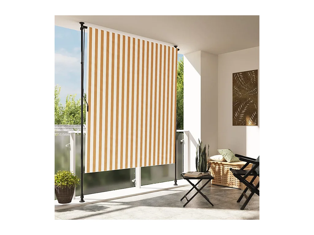 Store roulant d'extérieur orange et blanc 150x270cm tissu acier FR598291