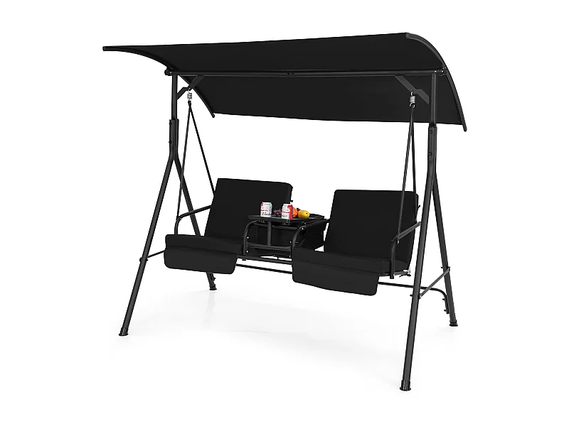 Balancelle d'Extérieur à 2 Places avec Auvent Réglable et Sac Isotherme - Noir