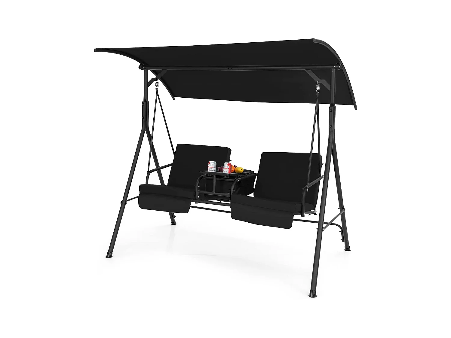 Balancelle d'Extérieur à 2 Places avec Auvent Réglable et Sac Isotherme - Noir