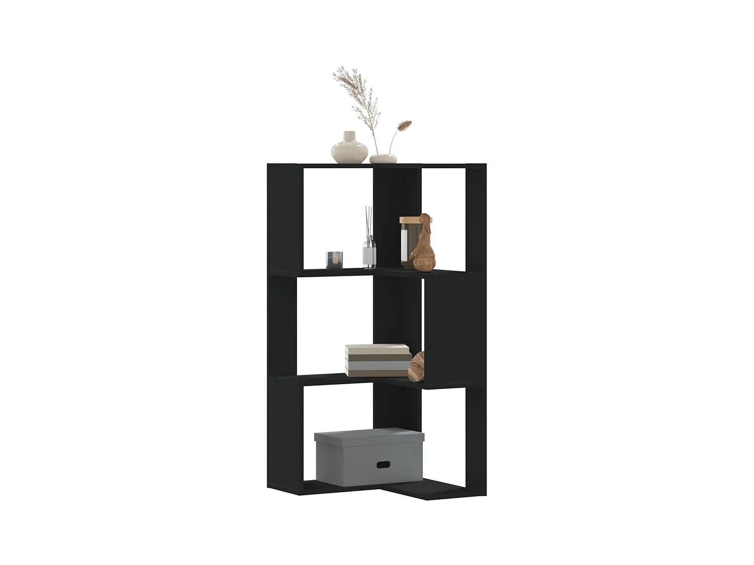 Estante canto 3 prateleiras 50x50x102 cm deriv. madeira preto PT807660