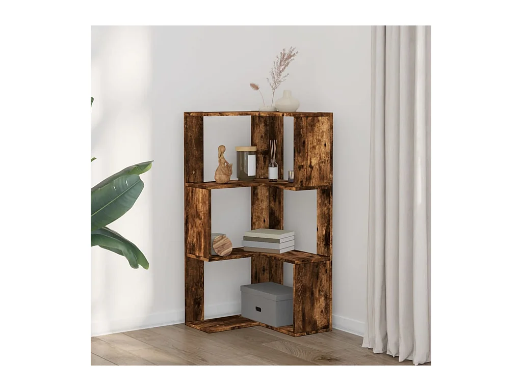 Bibliothèque d'angle à 3 niveaux chêne fumé bois d'ingénierie FR593009