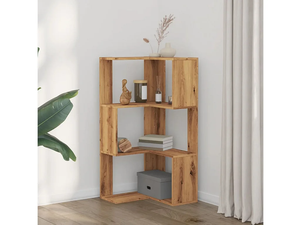 Bibliothèque d'angle 3 niveaux chêne artisanal bois ingénierie FR297423