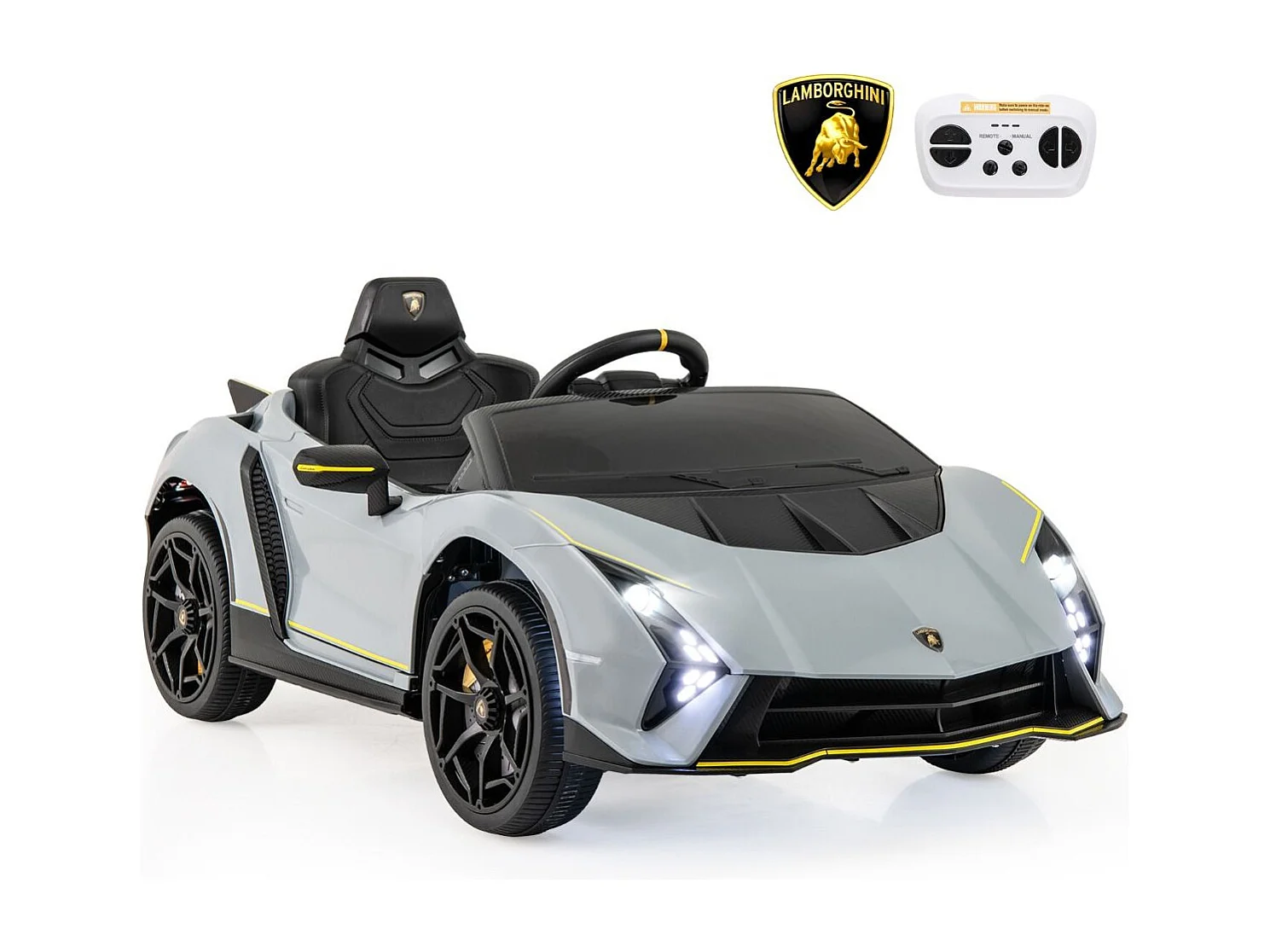 Voiture Électrique Enfants Lamborghini 12V avec Télécommande, Portes Hydrauliques, Lumières LED & Musique - Gris