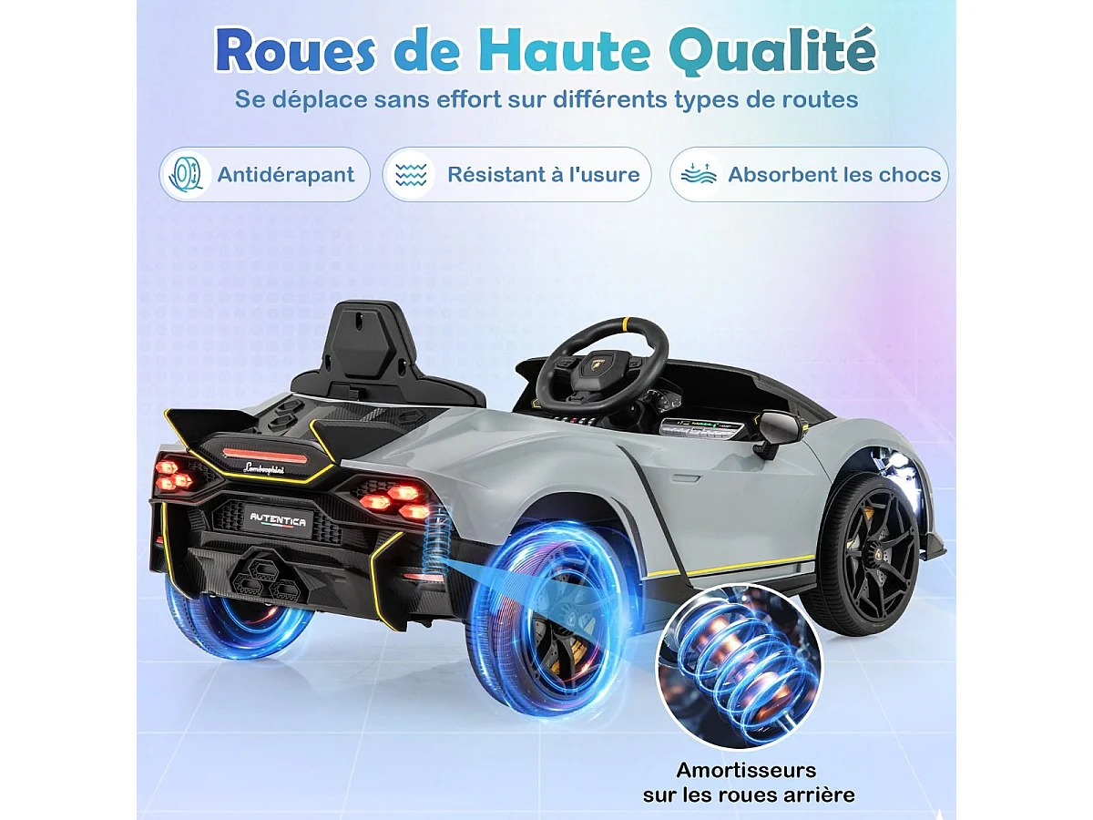 Voiture Électrique Enfants Lamborghini 12V avec Télécommande, Portes Hydrauliques, Lumières LED & Musique - Gris