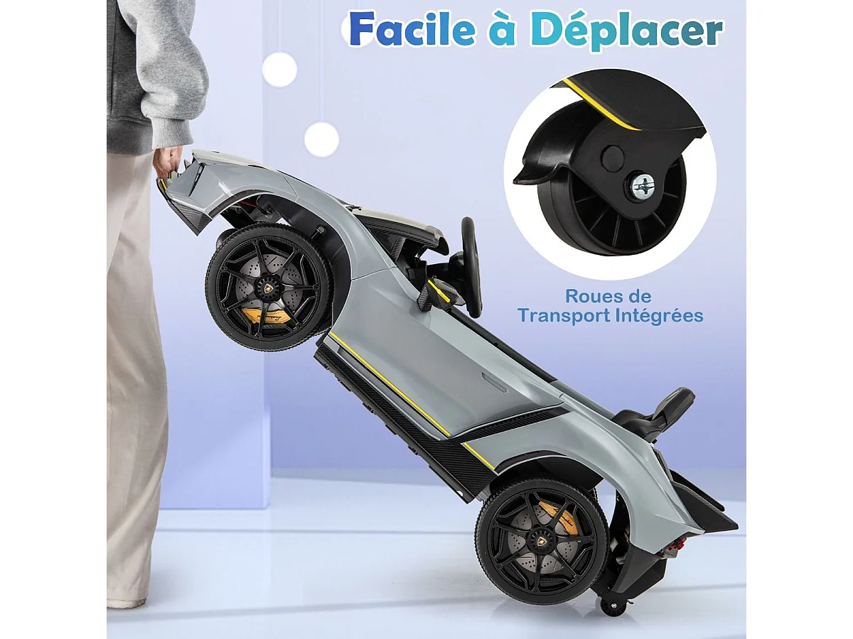 Voiture Électrique Enfants Lamborghini 12V avec Télécommande, Portes Hydrauliques, Lumières LED & Musique - Gris