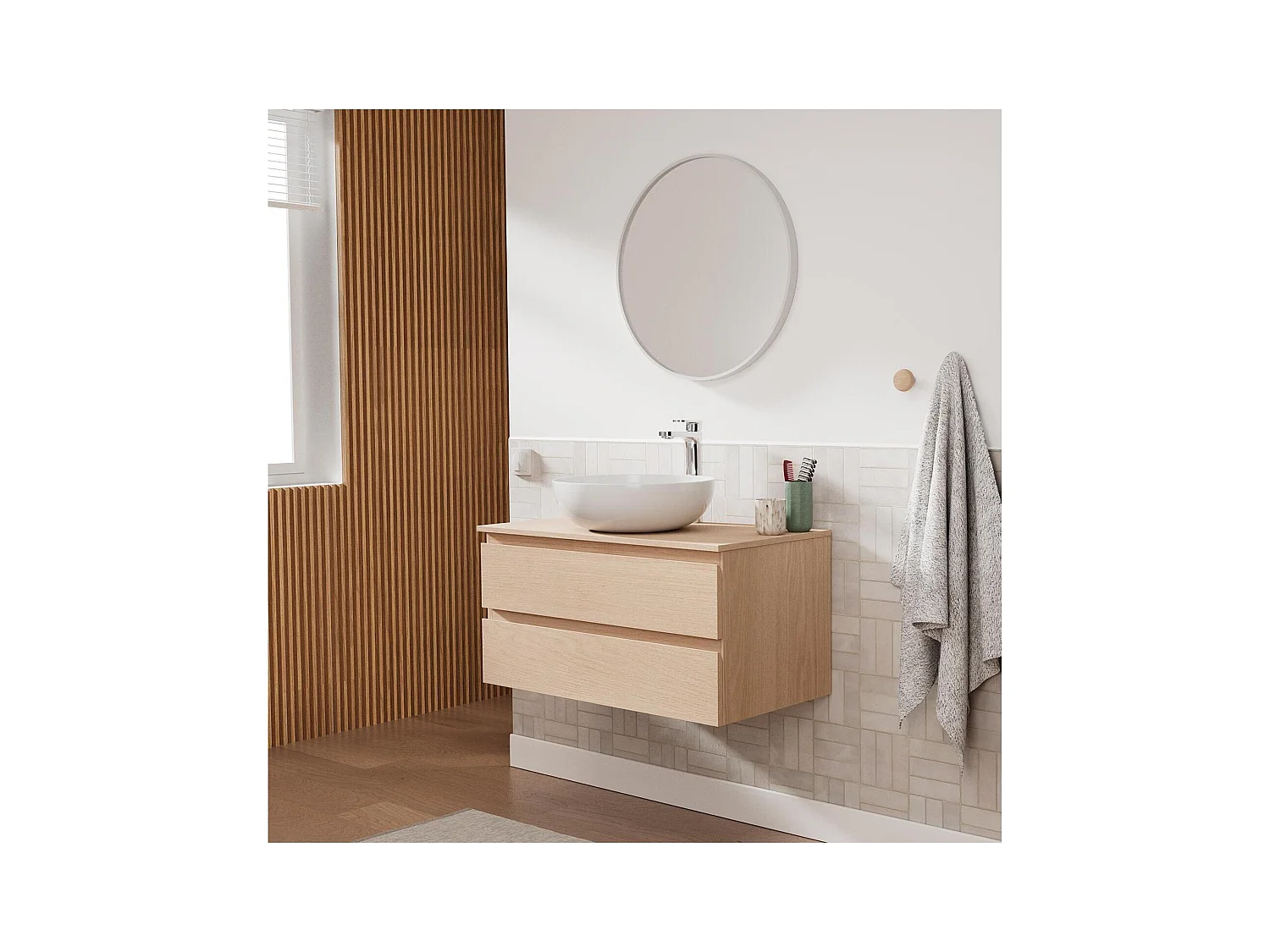 Enkele wastafelmeubel met eiken decor 80 cm SORRENTO