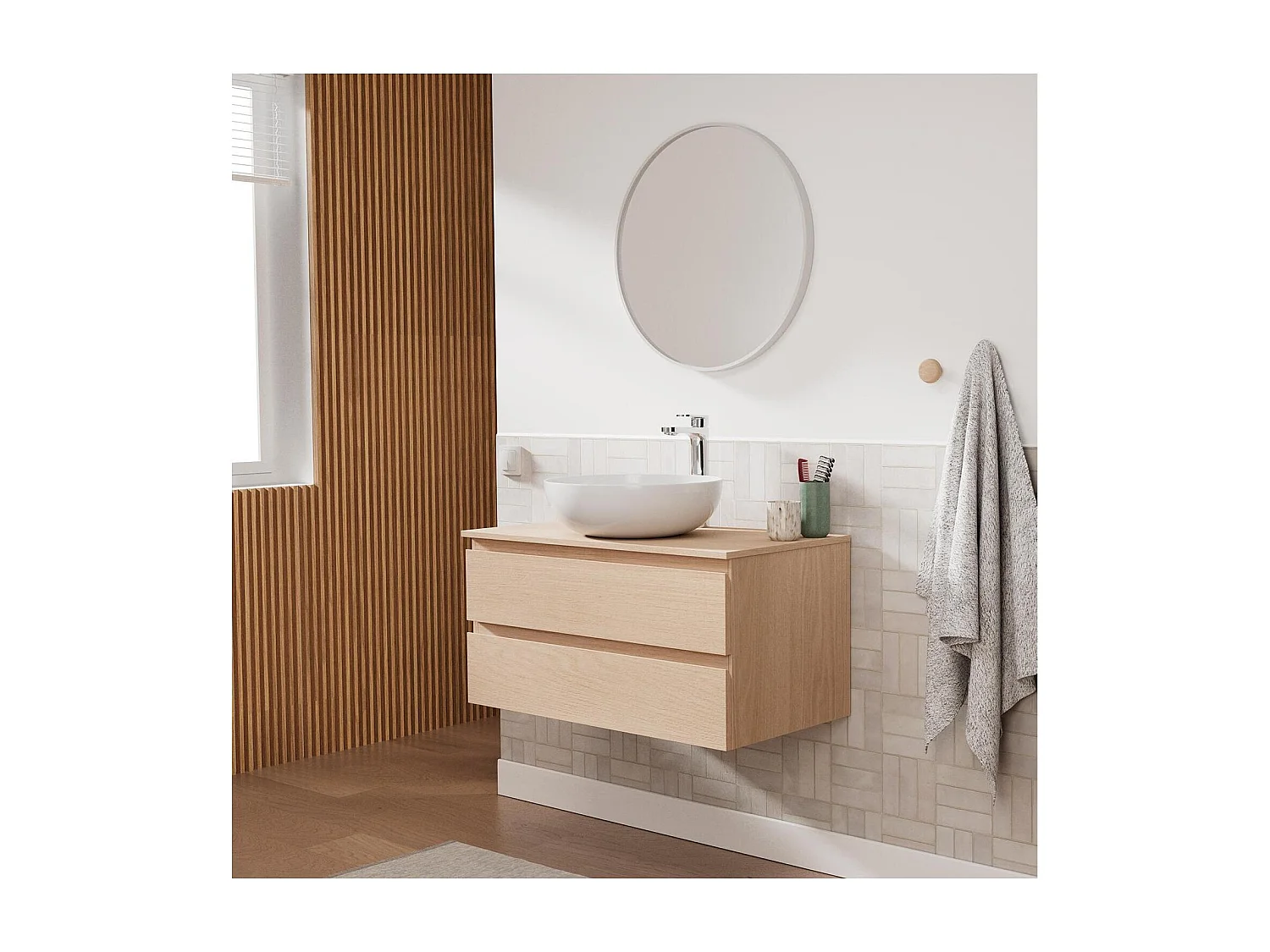 Meuble simple con lavabo decorativo de roble de 80 cm SORRENTO