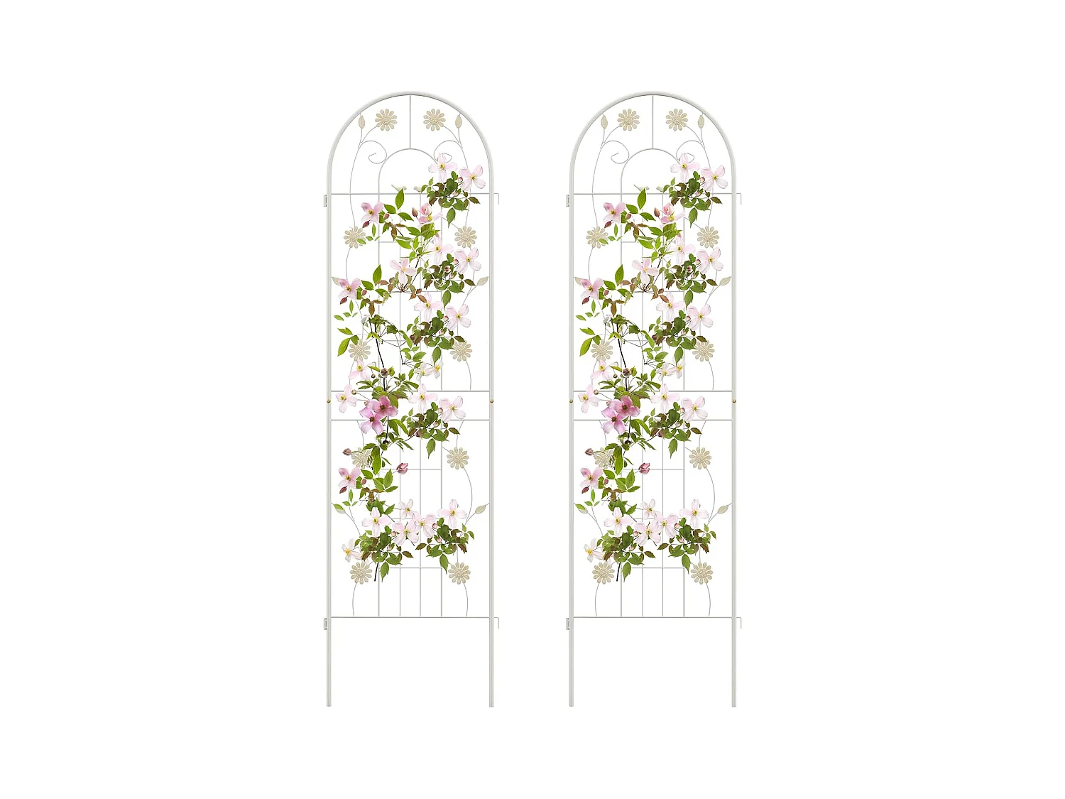Lot de 2 Treillis de Jardin en Métal 220 x 50 cm, Clôture Décorative pour Plante Grimpante, Grille Fleurs Antirouille pour Jardin, Cour, Patio (Blanc)