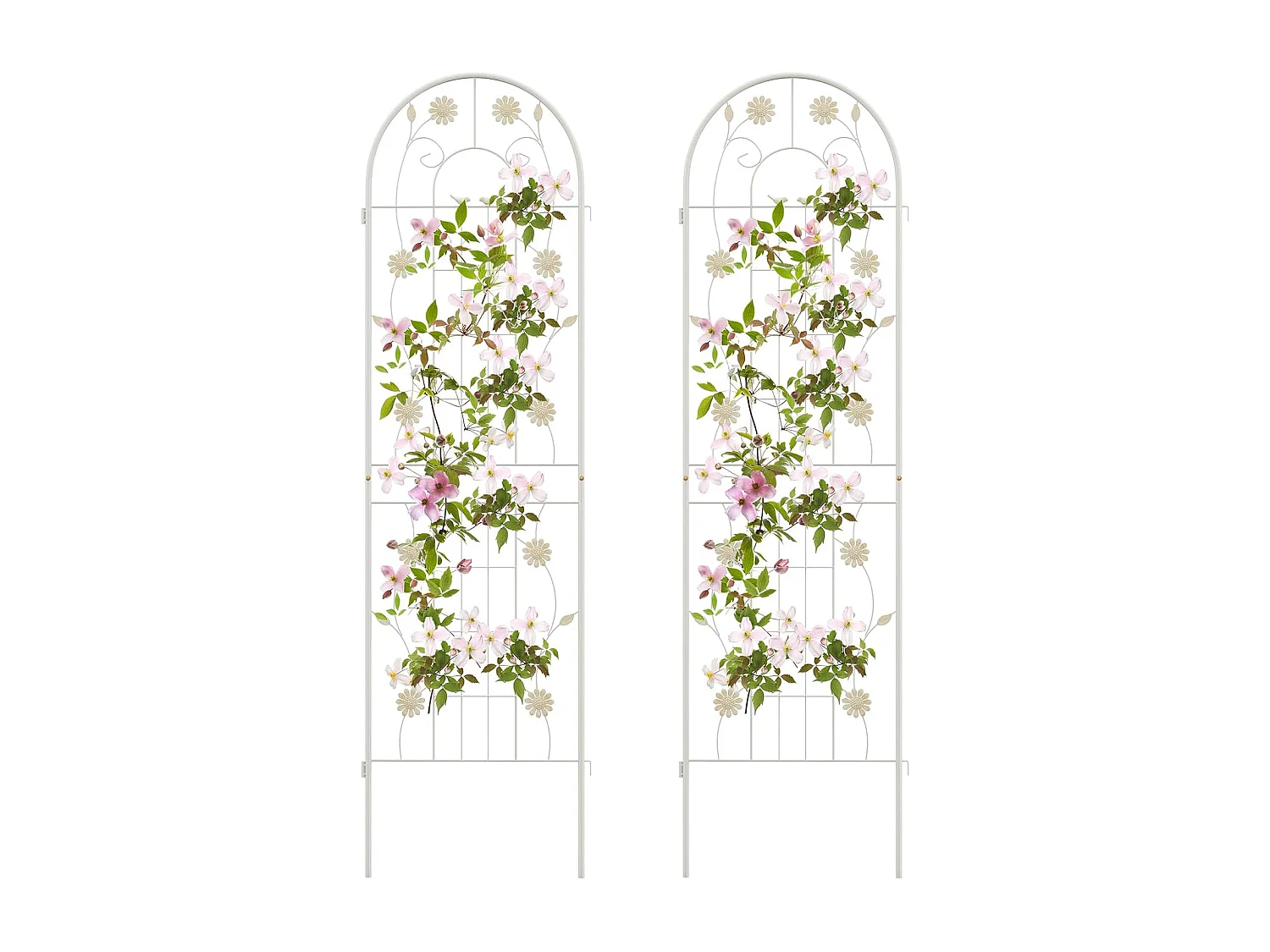 Lot de 2 Treillis de Jardin en Métal 220 x 50 cm, Clôture Décorative pour Plante Grimpante, Grille Fleurs Antirouille pour Jardin, Cour, Patio (Blanc)