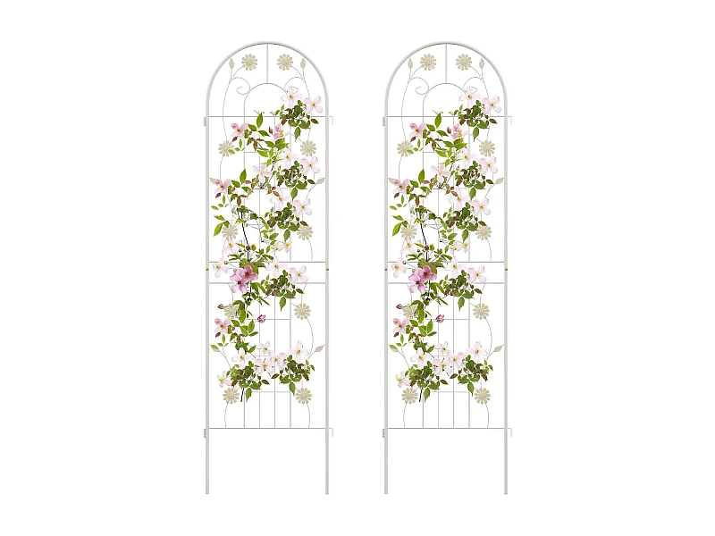 Lot de 2 Treillis de Jardin en Métal 180 x 50 cm, Clôture Décorative pour Plante Grimpante, Grille Fleurs Antirouille pour Jardin, Cour, Patio (Blanc)
