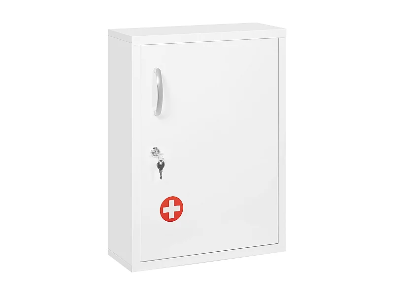 Abschließbarer Wandapothekenschrank mit 2 Schlüsseln, weißer Stahl, 40 x 15 x 53,5 cm