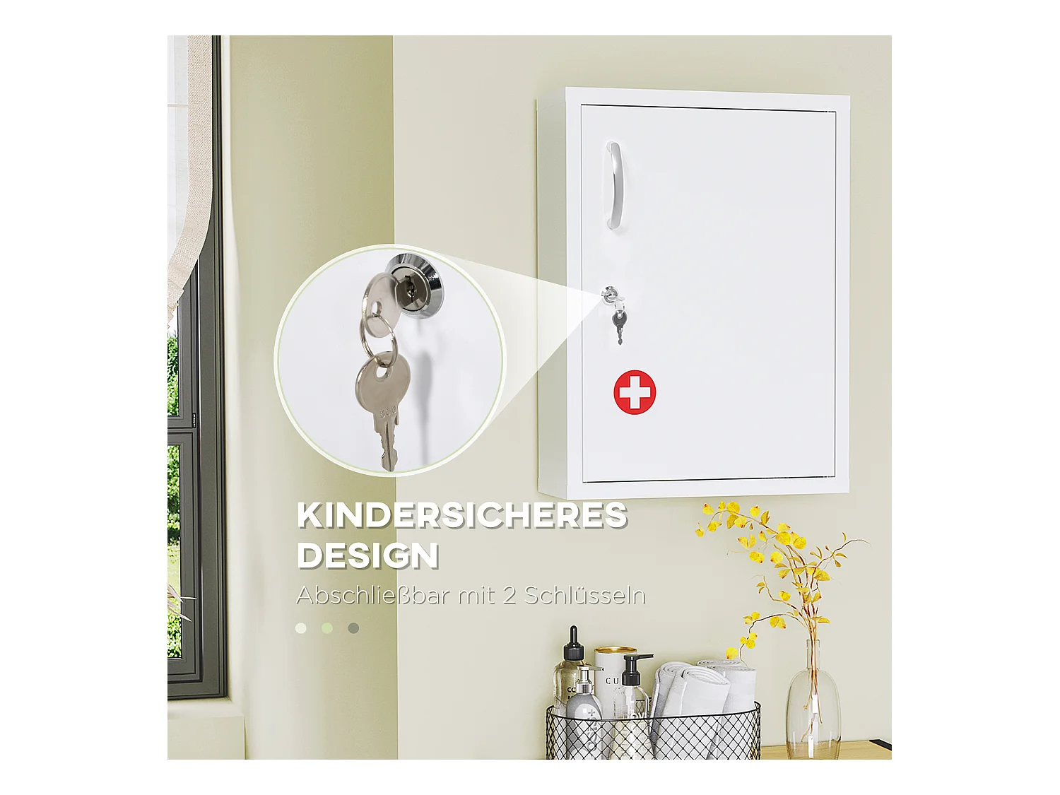 Armoire à pharmacie murale verrouillable avec 2 clés, en acier blanc, 40 x 15 x 53,5 cm