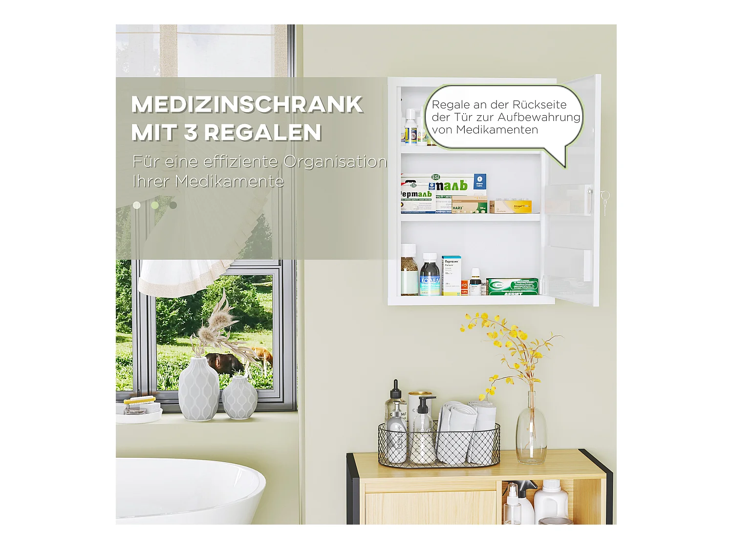 Armoire à pharmacie murale verrouillable avec 2 clés, en acier blanc, 40 x 15 x 53,5 cm