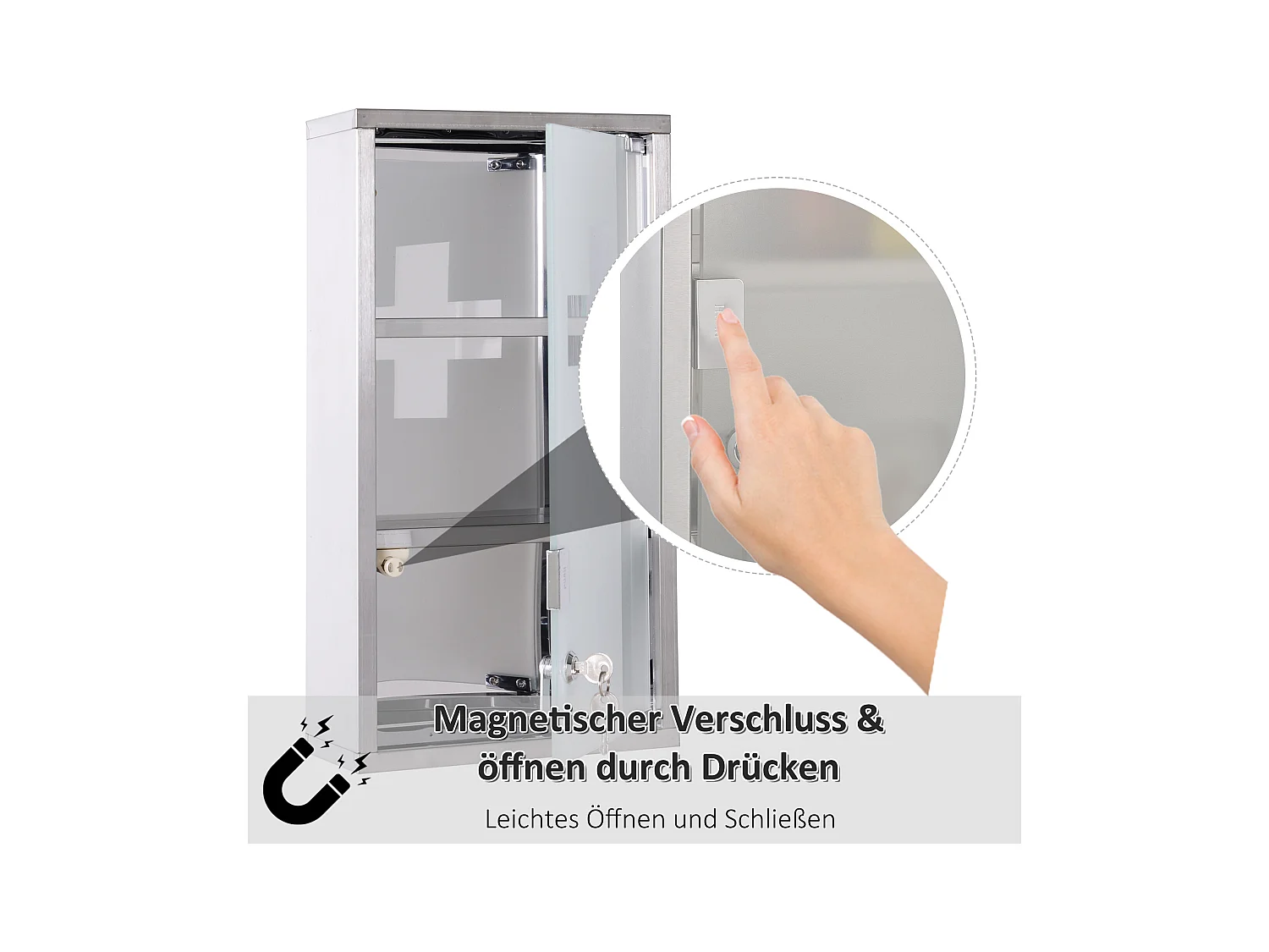 3-Fächer-Medizinschrank aus Edelstahl, 25 x 12 x 48 cm