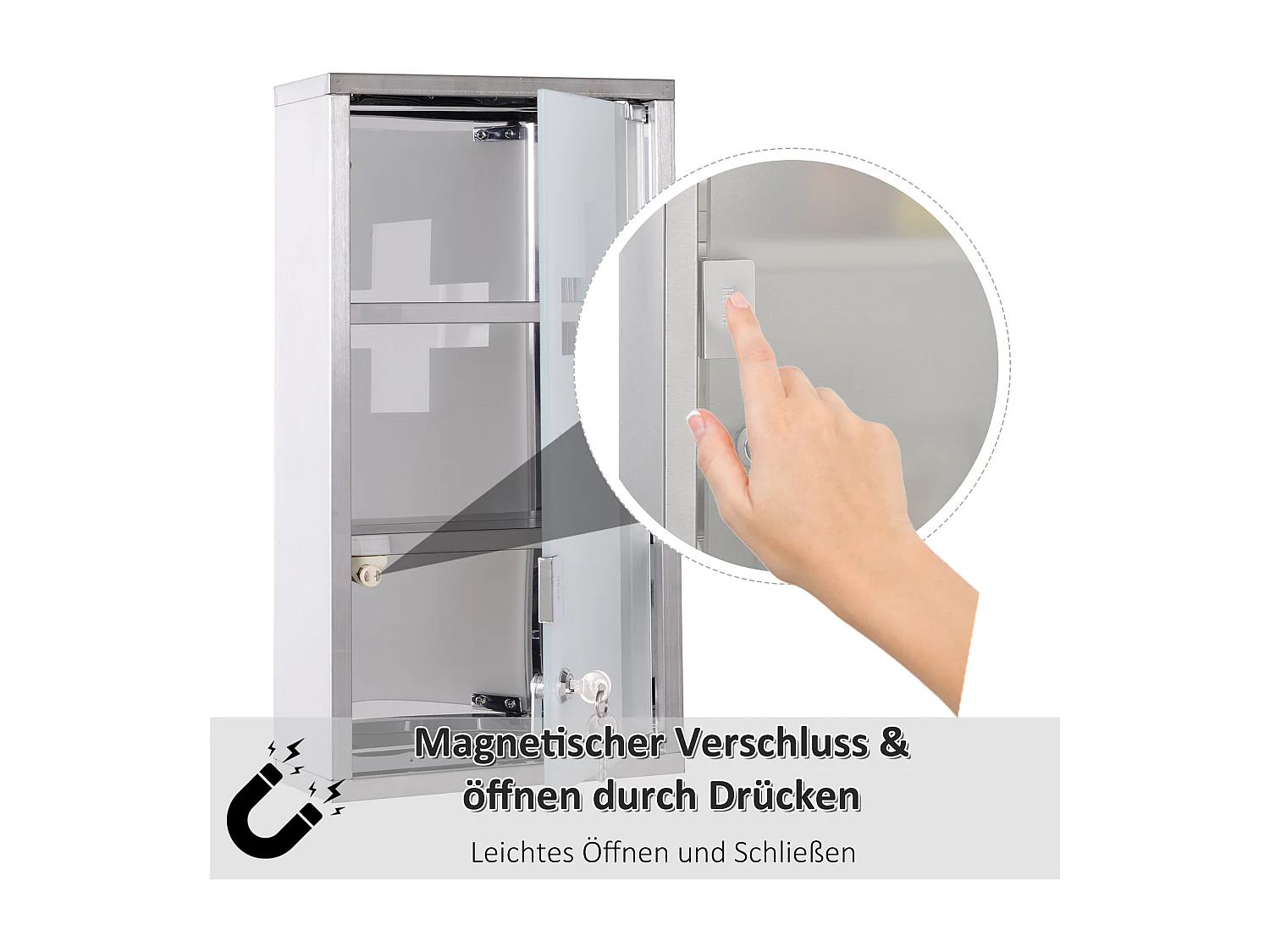 3-Fächer-Medizinschrank aus Edelstahl, 25 x 12 x 48 cm