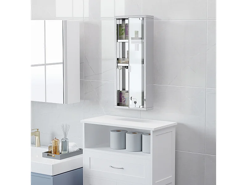 RVS medicijnkastje 20 x 12 x 58 cm met matzilveren glas