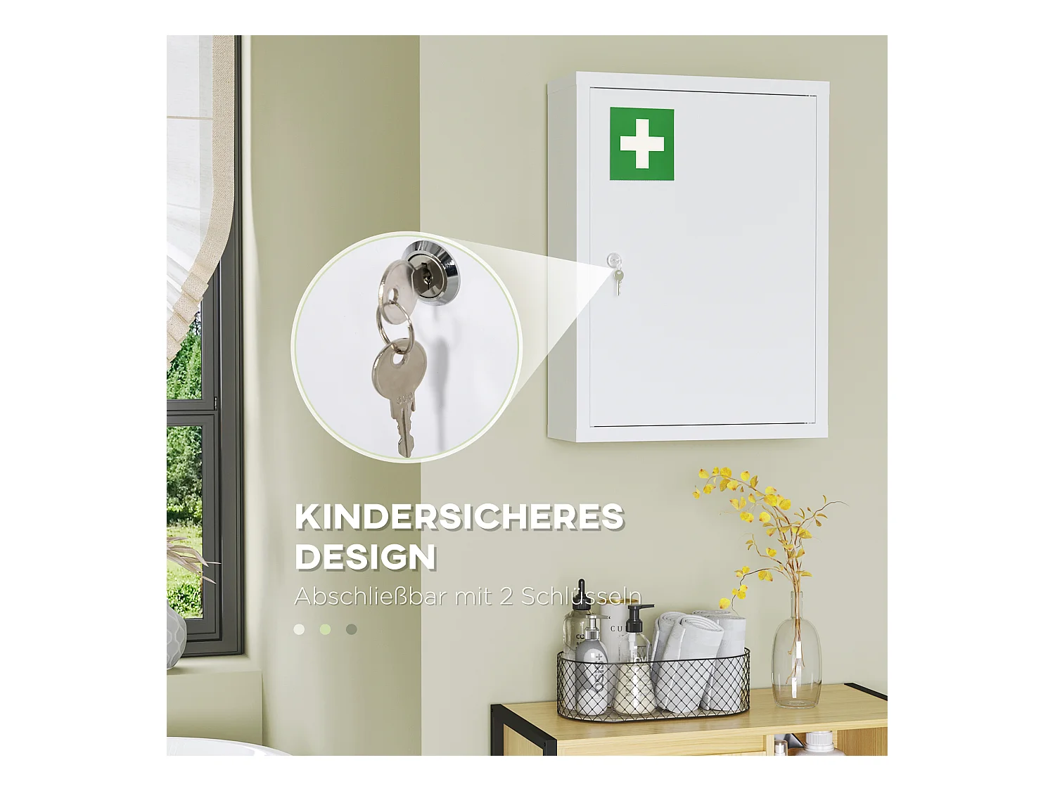 Armoire à pharmacie murale verrouillable avec 2 clés, en acier blanc, 40 x 15 x 53,5 cm