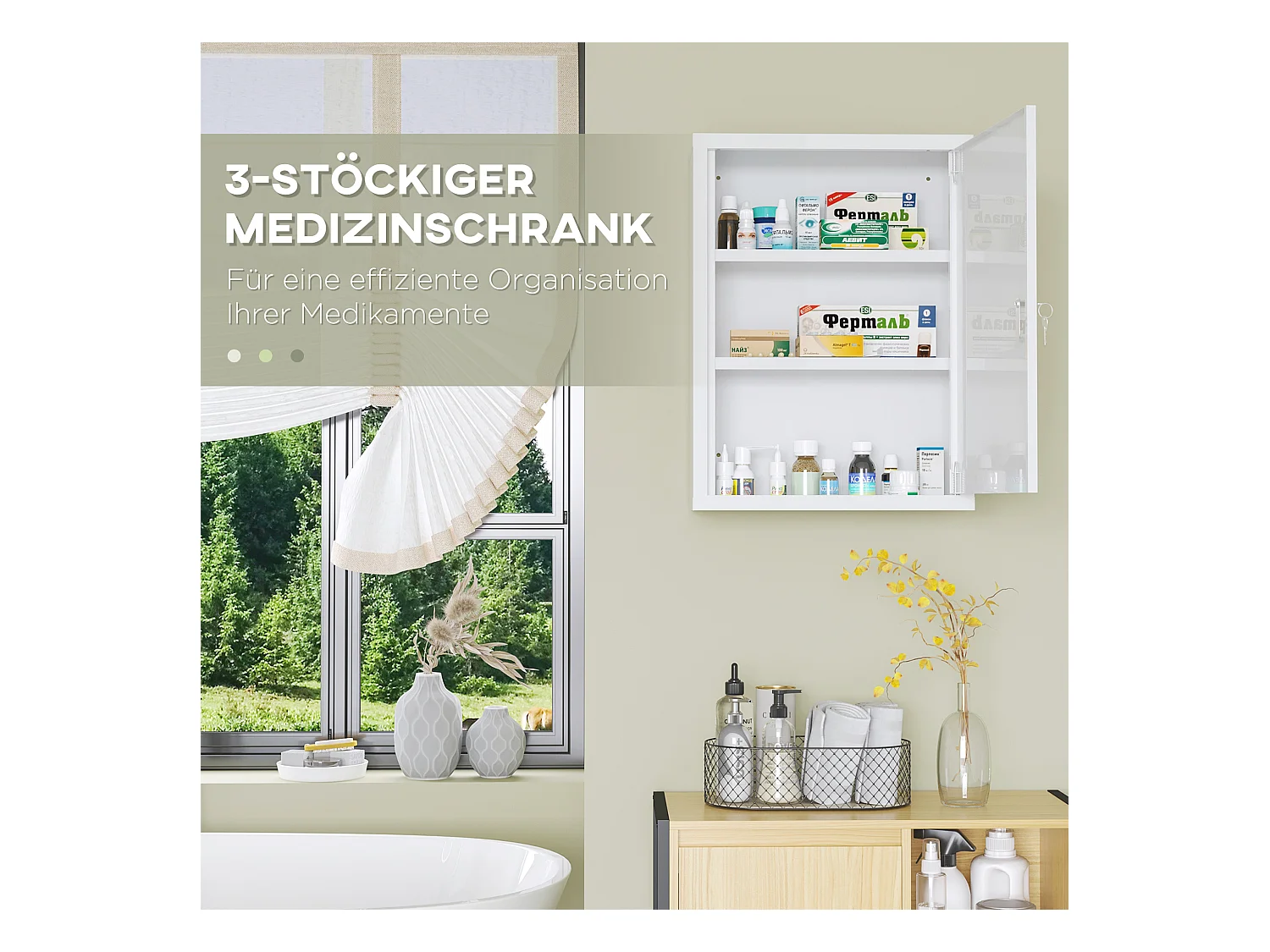 Armoire à pharmacie murale verrouillable avec 2 clés, en acier blanc, 40 x 15 x 53,5 cm