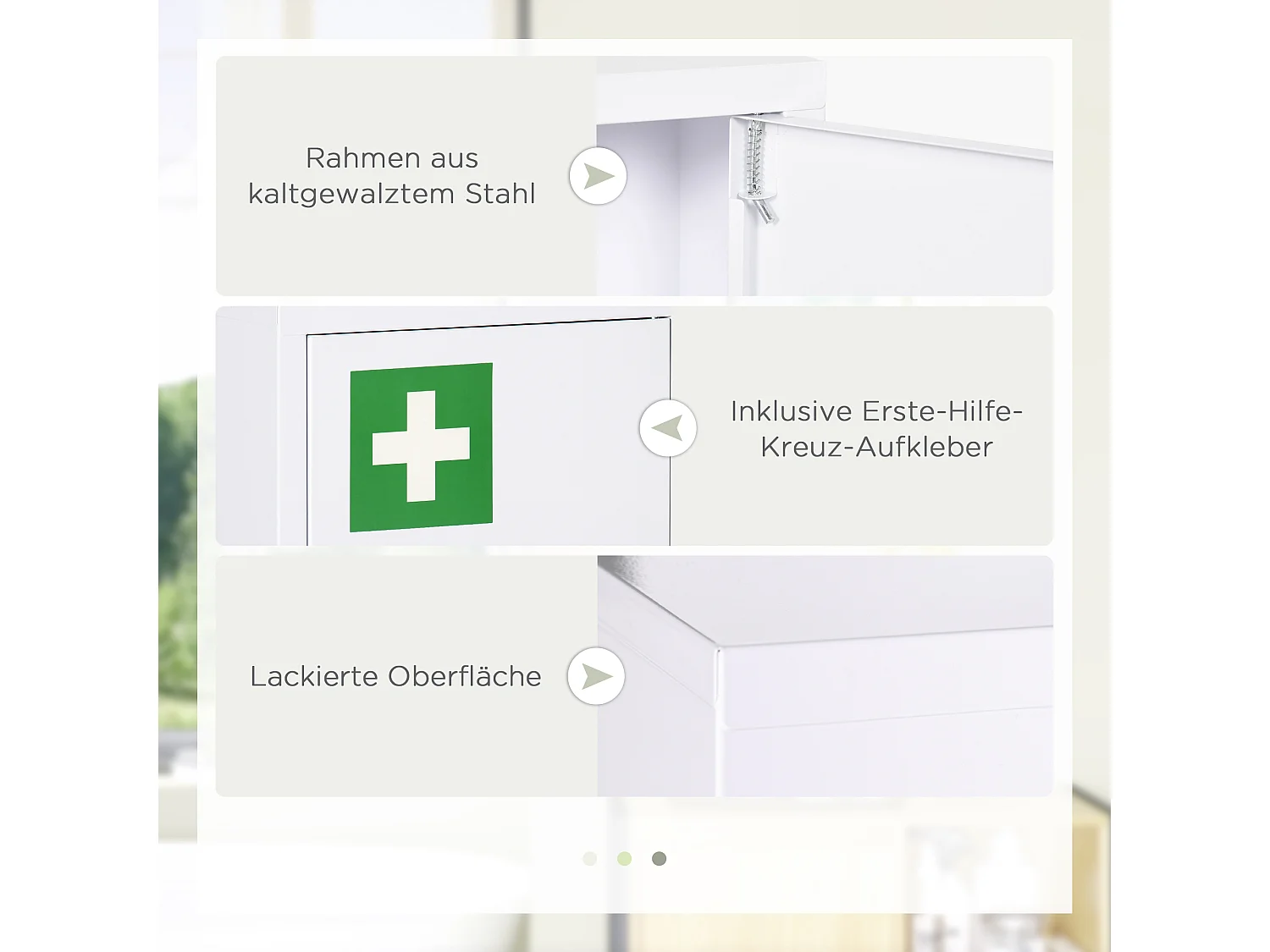 Abschließbarer Wandapothekenschrank mit 2 Schlüsseln, weißer Stahl, 40 x 15 x 53,5 cm