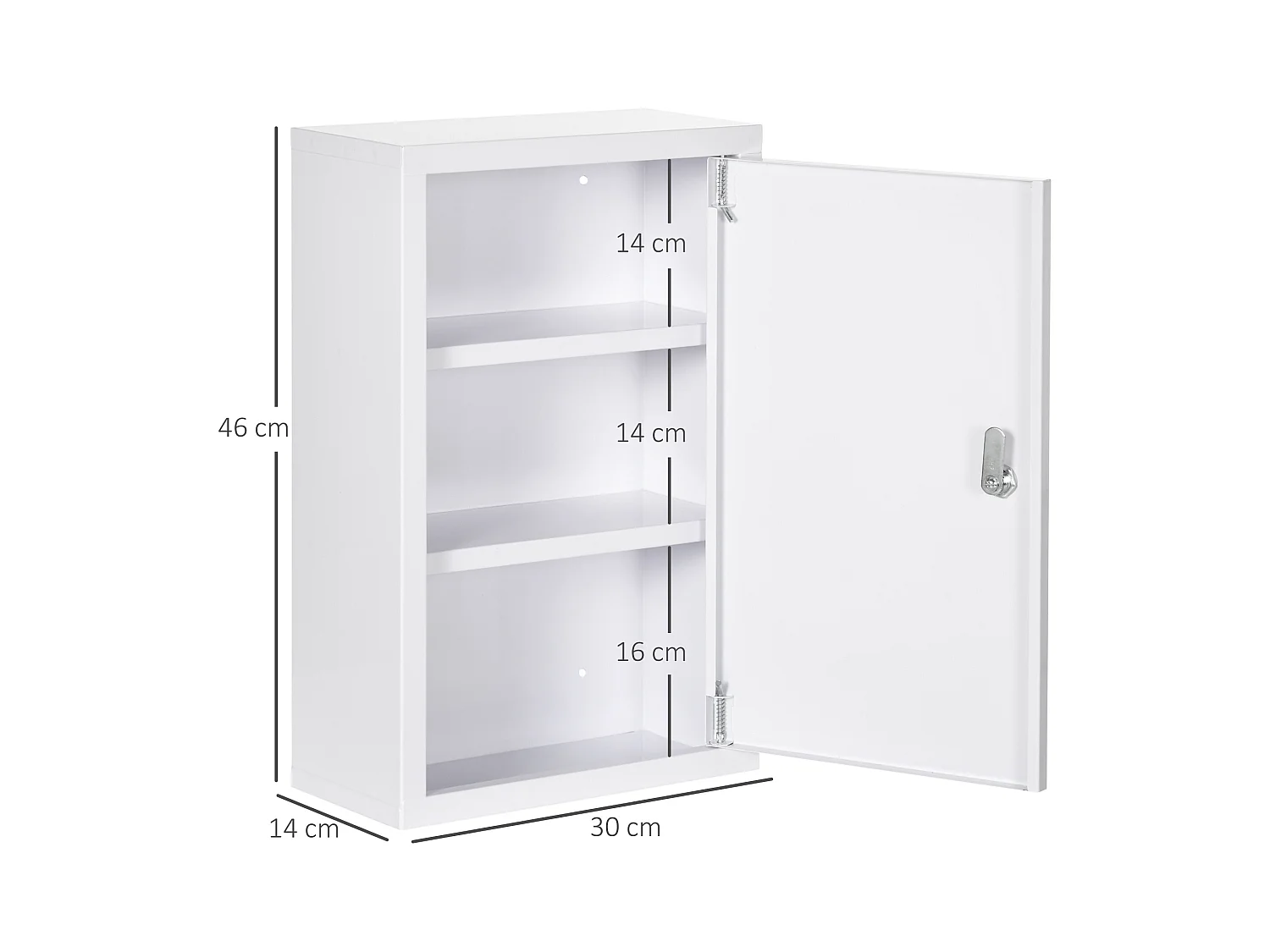 Abschließbarer Medizinschrank mit 3 Einlegeböden und 2 Schlüsseln, weißer Stahl