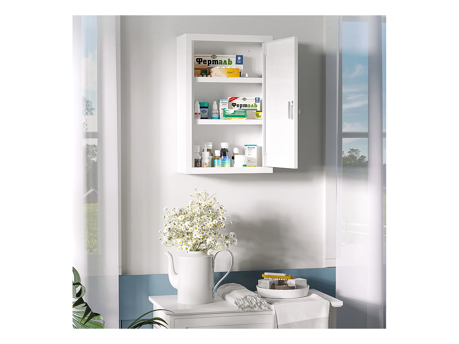 Armoire à pharmacie verrouillable pour la maison,avec 3 compartiments de sécurité enfants