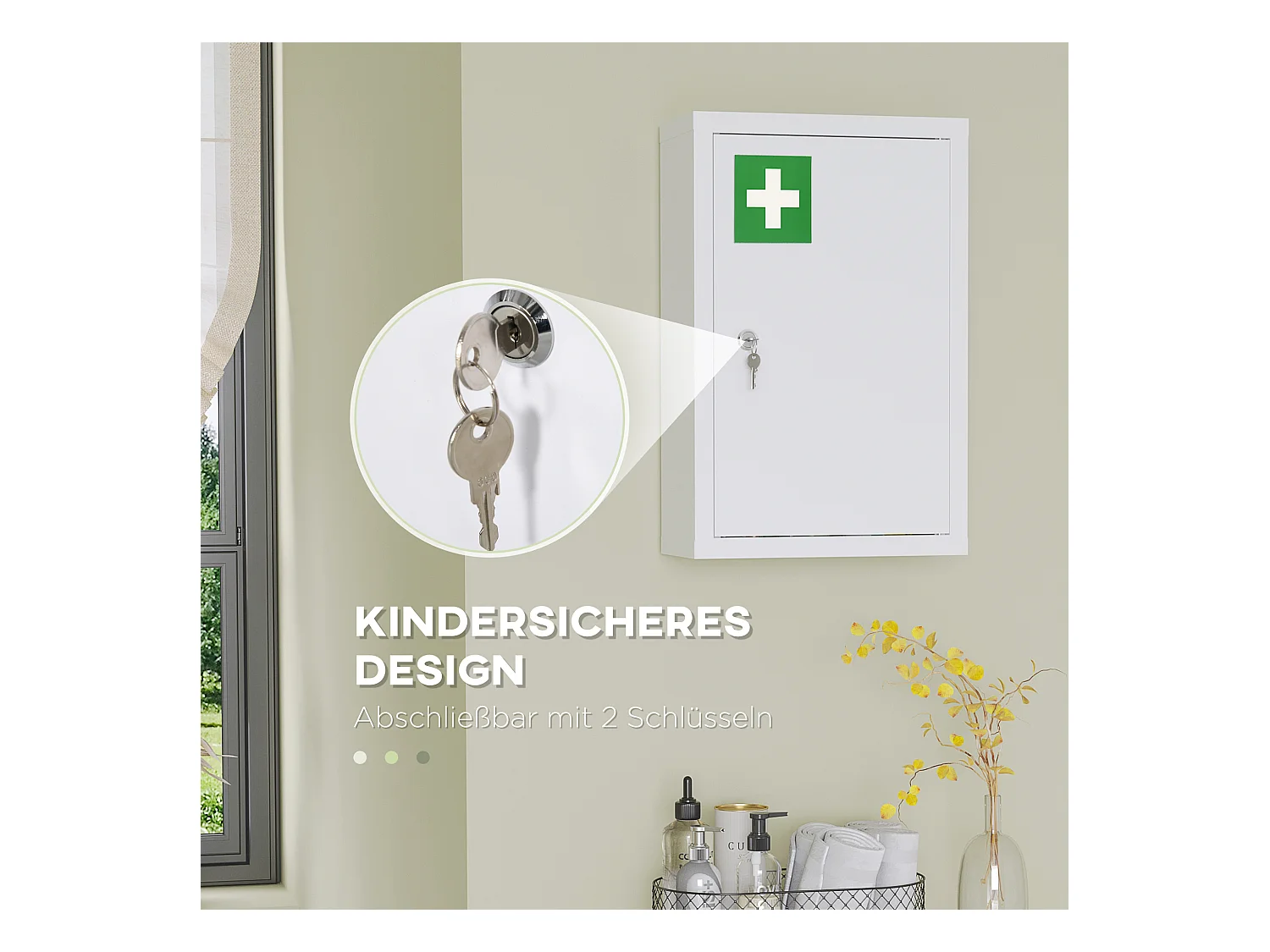 Armoire à pharmacie verrouillable pour la maison,avec 3 compartiments de sécurité enfants