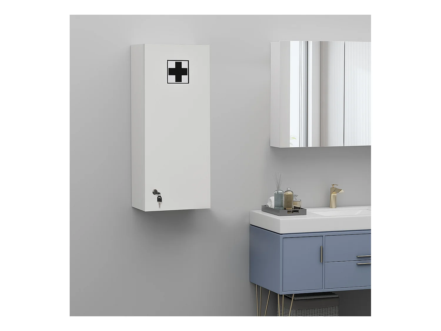 Armoire à pharmacie murale verrouillable et réglable, avec croix de premiers secours