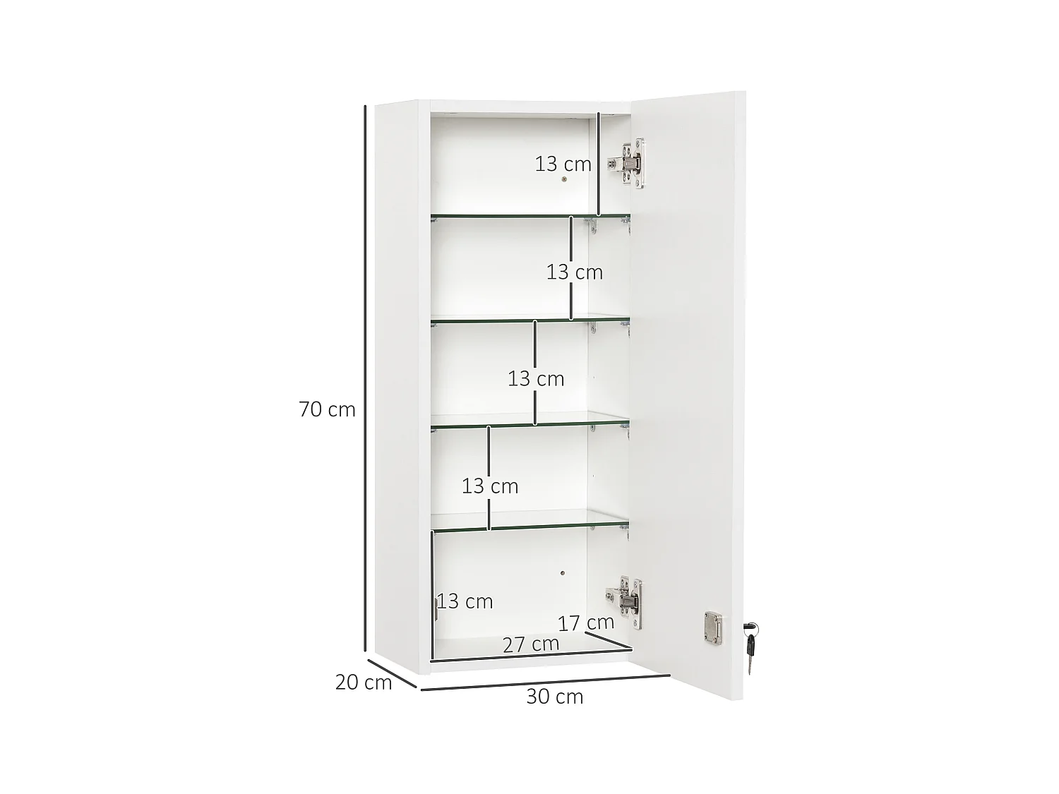 Armoire à pharmacie murale verrouillable et réglable, avec croix de premiers secours