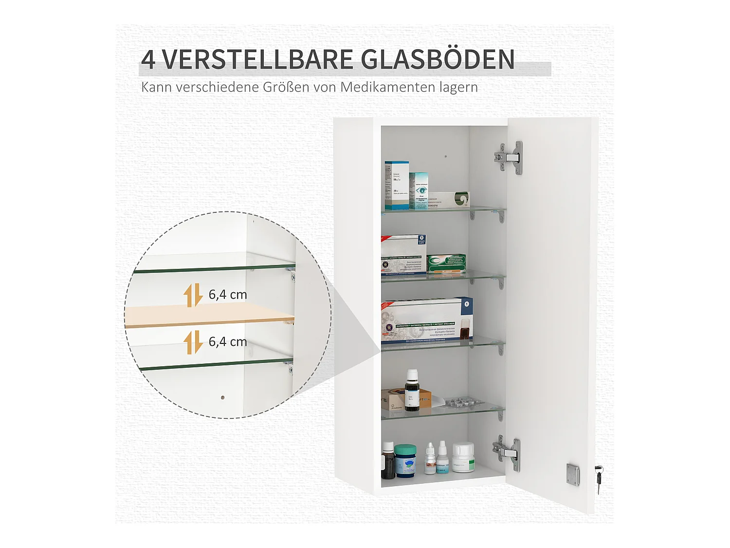 Armoire à pharmacie murale verrouillable et réglable, avec croix de premiers secours