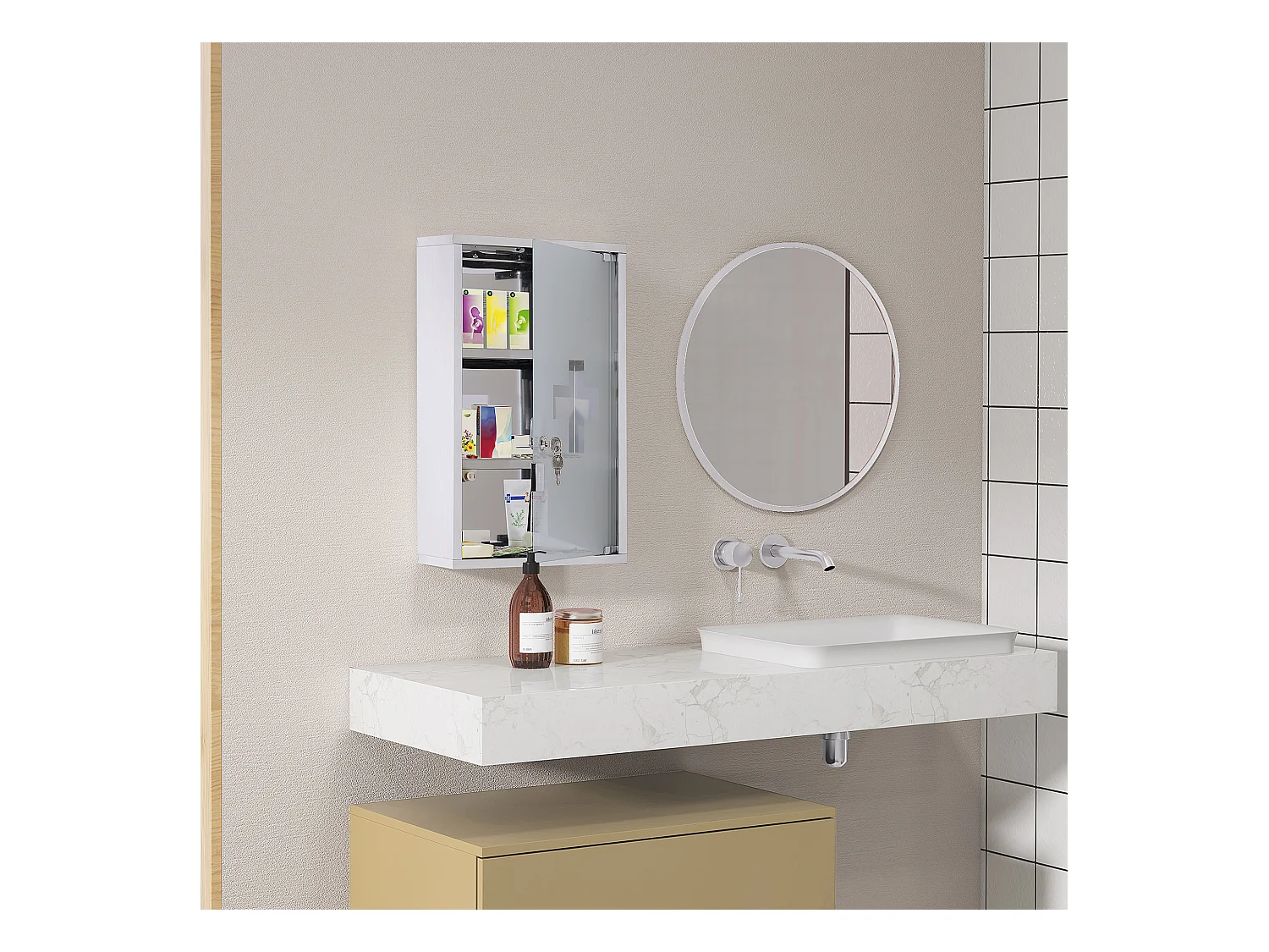 Erste-Hilfe-Schrank aus Edelstahl mit Schloss, 30 x 18 x 50 cm