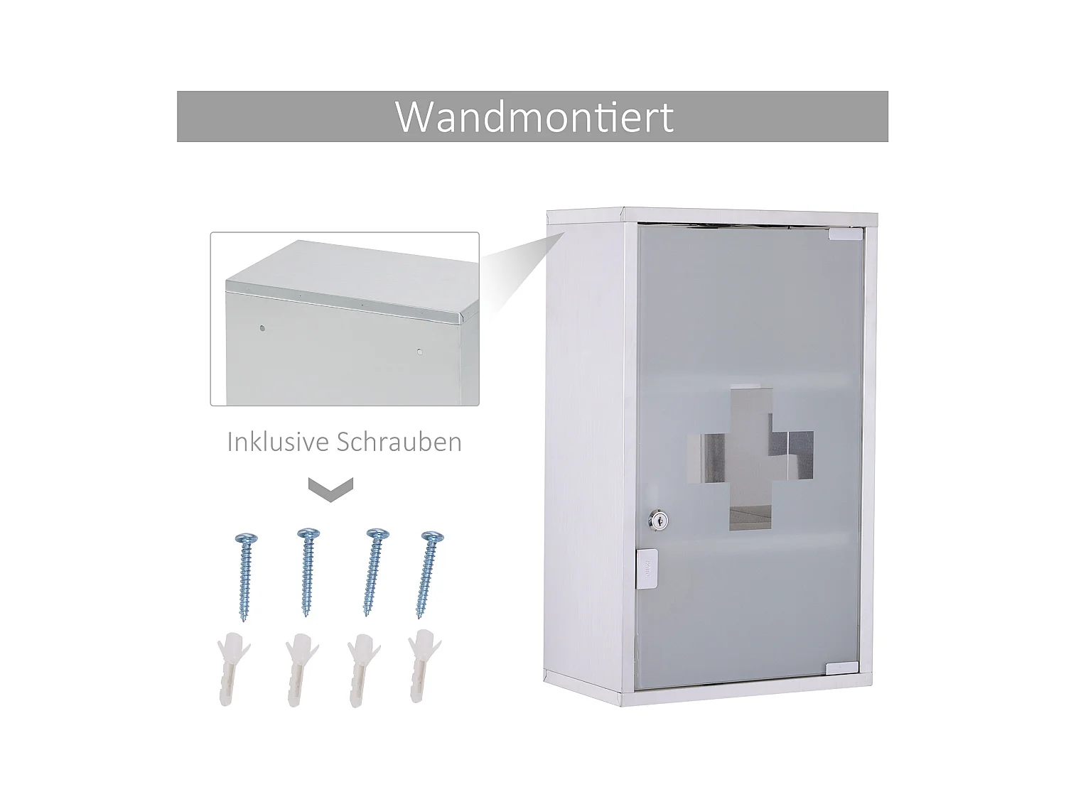 Erste-Hilfe-Schrank aus Edelstahl mit Schloss, 30 x 18 x 50 cm