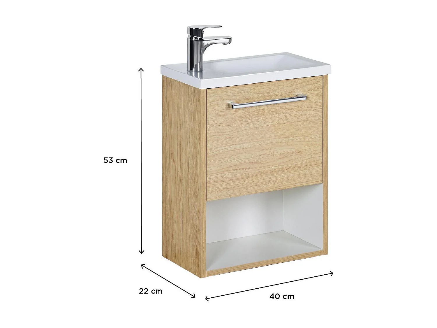 Meuble lave-mains suspendu avec niche et vasque résine 53x40cm