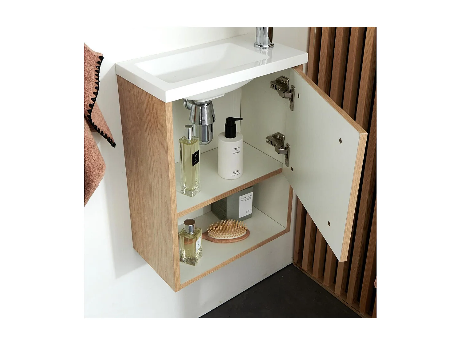 Meuble lave-mains suspendu avec niche et vasque résine 53x40cm