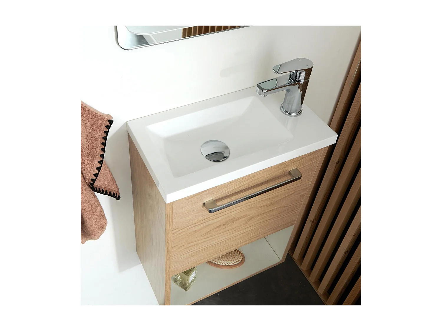 Meuble lave-mains suspendu avec niche et vasque résine 53x40cm