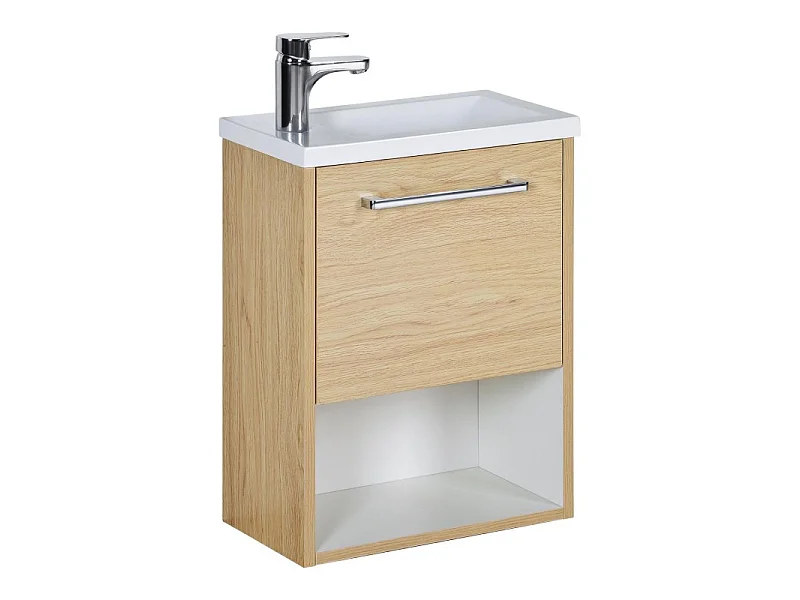 Mobile lavabo sospeso NIKA 40x53 cm con vasca in resina, anta reversibile, maniglia in metallo cromato – Design contemporaneo