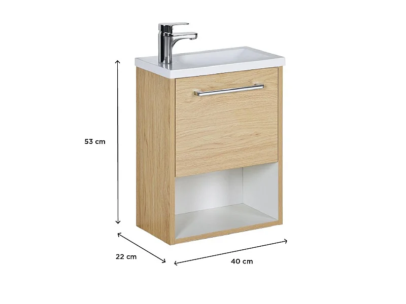 Mobile lavabo sospeso NIKA 40x53 cm con vasca in resina, anta reversibile, maniglia in metallo cromato – Design contemporaneo