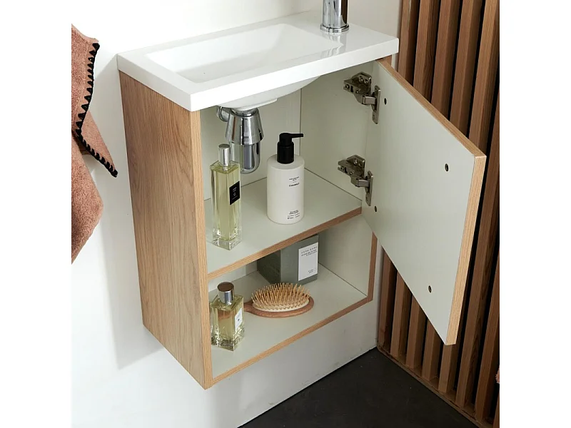 Mobile lavabo sospeso NIKA 40x53 cm con vasca in resina, anta reversibile, maniglia in metallo cromato – Design contemporaneo