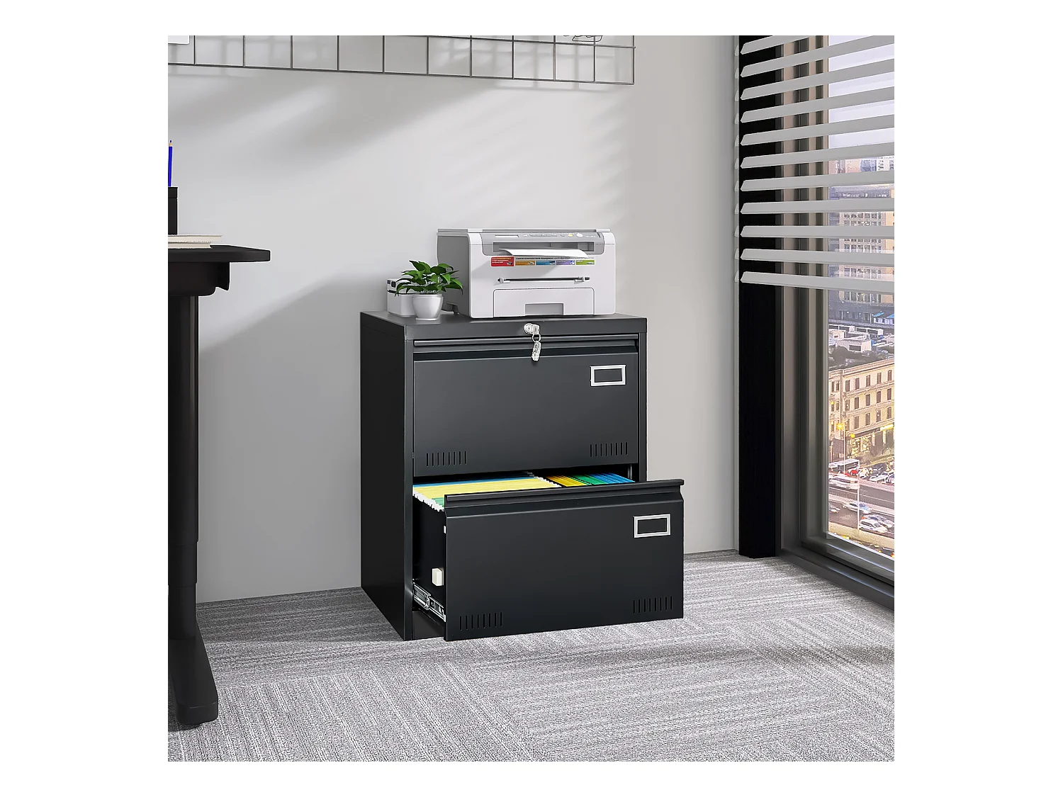 Seitlicher Aktenschrank aus Metall mit 2 Schubladen und Schloss, vertikaler Aktenschrank für das Home Office