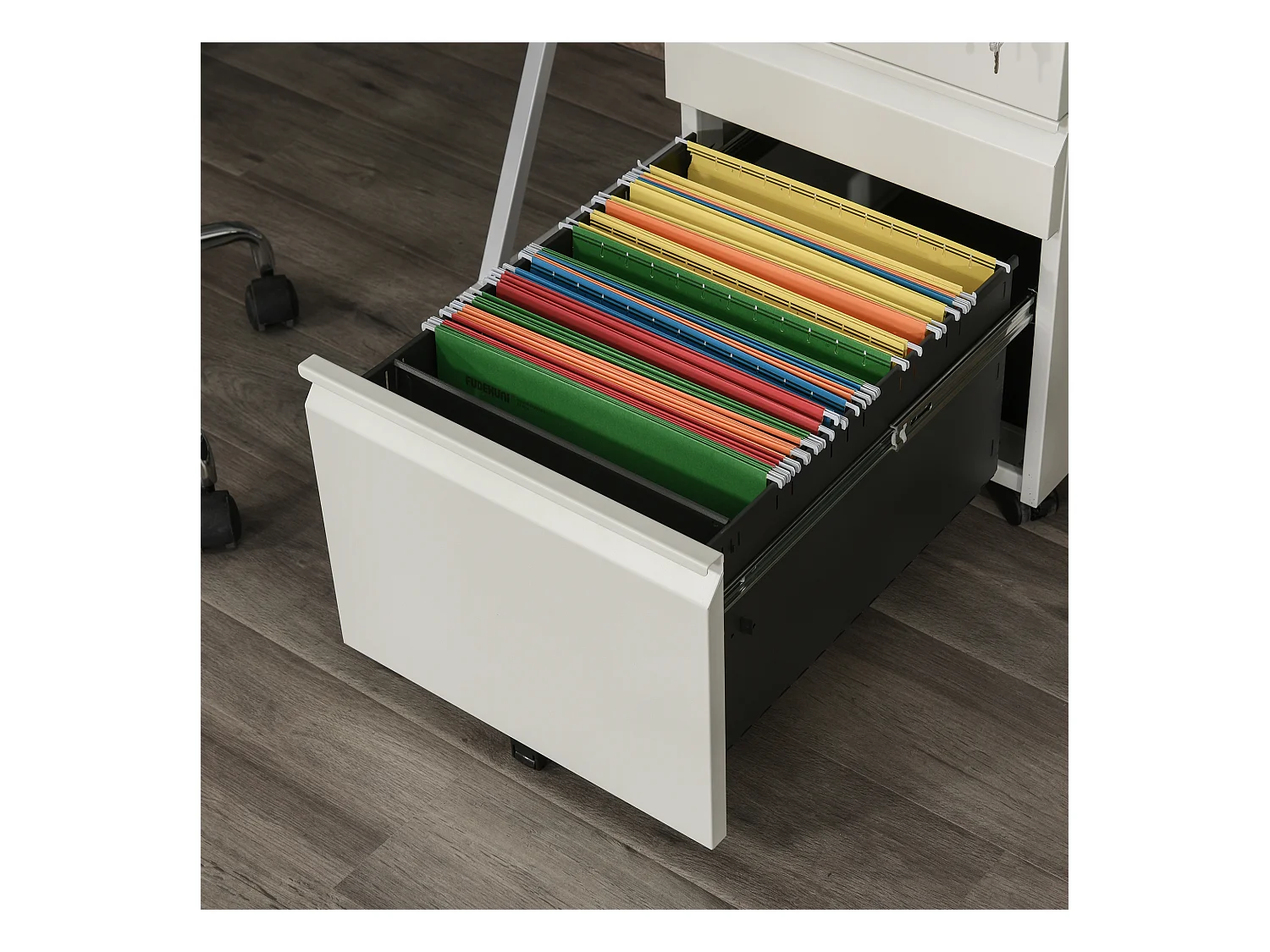 Rollbarer Aktenschrank mit 3 Schubladen und Rollen, kompakter Stahl mit konkavem Griff, weiß