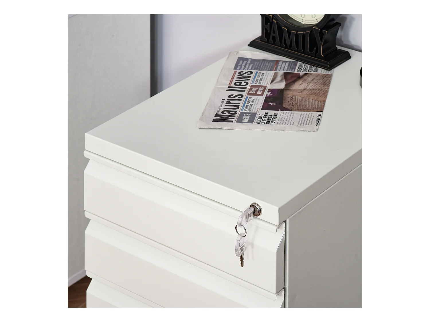 Rollbarer Aktenschrank mit 3 Schubladen und Rollen, kompakter Stahl mit konkavem Griff, weiß