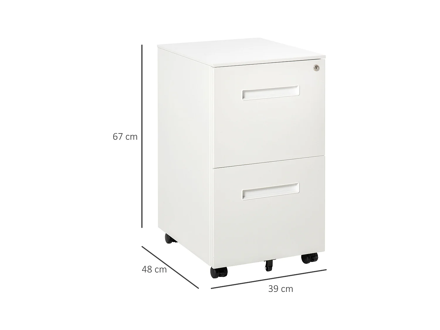 Vinsetto Rollcontainer  Aktenschrank mit 2 Schubladen, Abschließbar, Rollen, A4, Stahl